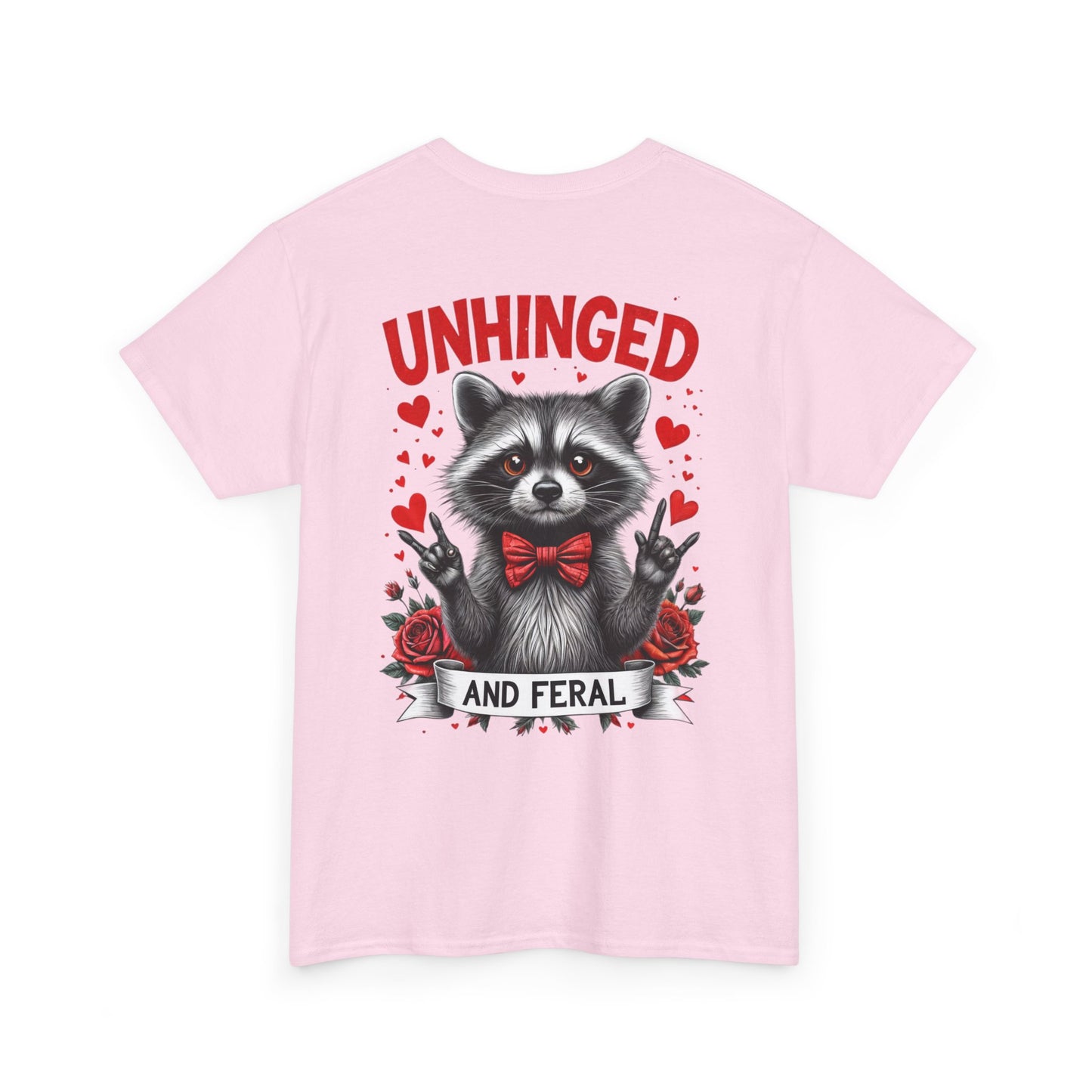 Valentine's Day Raccoon Unisex Tee - 'Unhinged and Feral' Metal Hand Signs