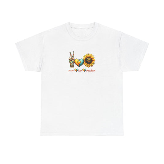 Peace Love Sunshine Unisex Heavy Cotton Tee, Vintage Graphic T-Shirt, Retro Vibe, Summer Wardrobe, Perfect Gift for Friends, Festivals