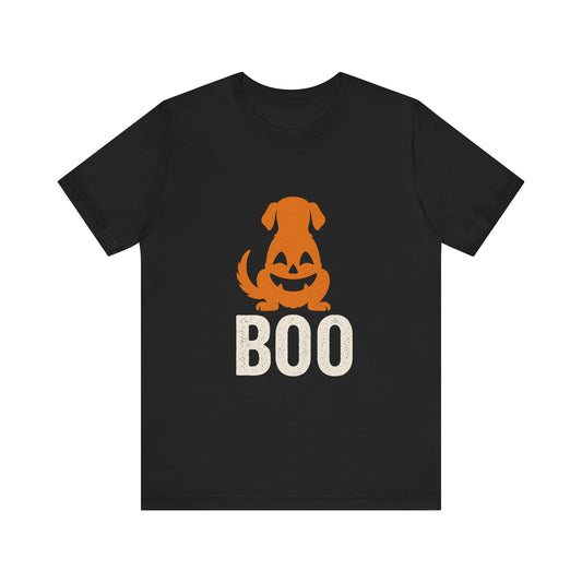 Halloween Dog Graphic Tee, Unisex Jersey T-Shirt, Casual Fall Shirt, Pet Lover Gift, Trick or Treat Apparel, Boo Pumpkin Design