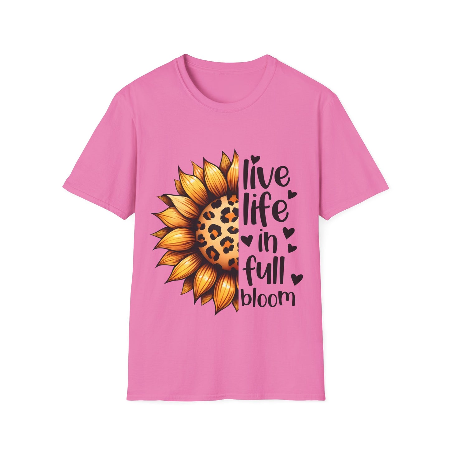 Live Life in Full Bloom Sunflower Tee, Unisex Softstyle T-Shirt, Floral Graphic Shirt, Gift for Nature Lovers, Spring/Summer Fashion,