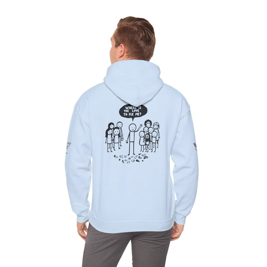 Hoodie - Broken Stick Figure Asking Who Can Fix Them