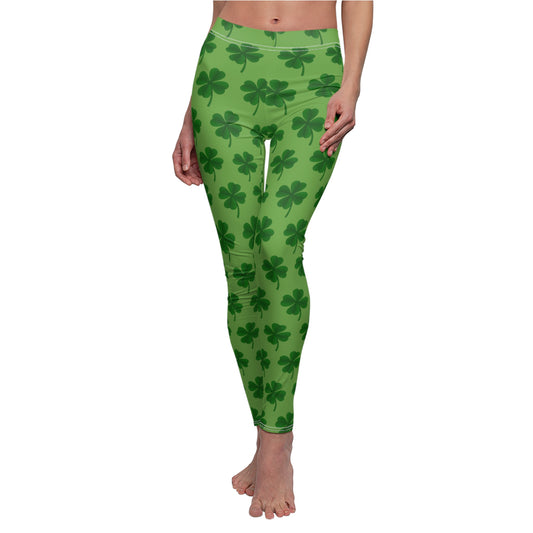 Green on Green Clover Design Women's Cut & Sew Casual Leggings (AOP)