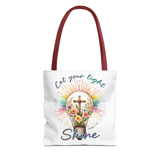 Inspirational Christian Tote Bag - Let Your Light Shine, Floral Design, Gift for Church, Bible Study, Mother's Day, Faith