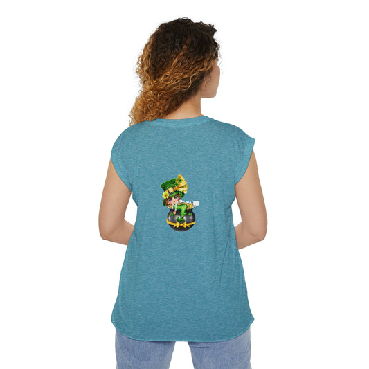St. Patricks Day Women’s Flowy Rolled Cuffs Muscle Tee