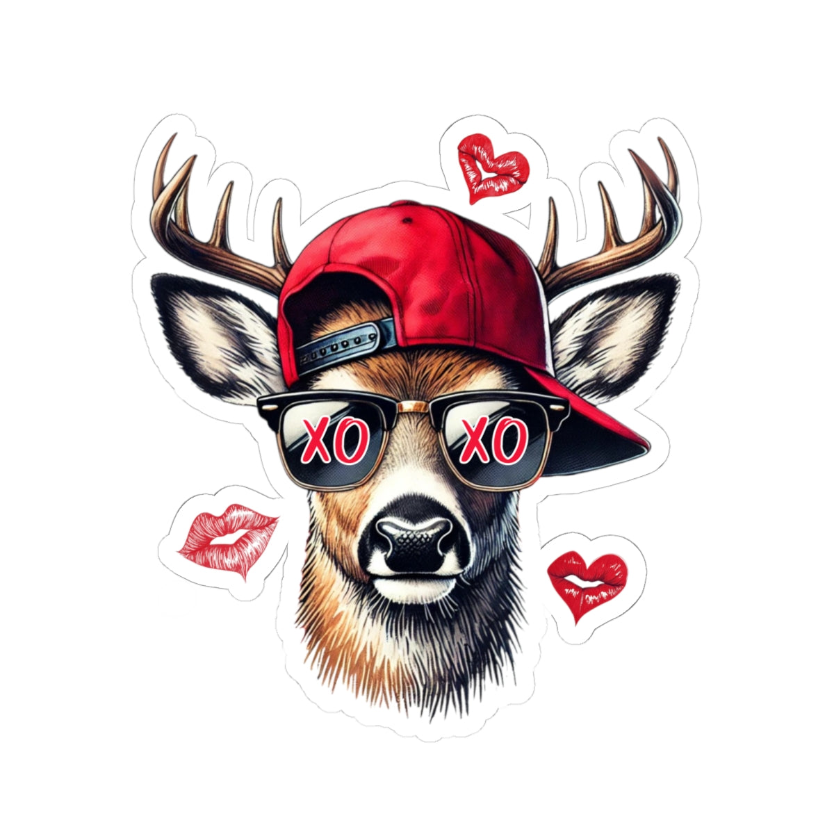Sticker Sheet - Cool Buck Head with Sunglasses and Red XO XO Design