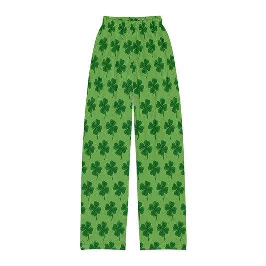 Green on Green Clover pattern Kids Pajama Pants (AOP)