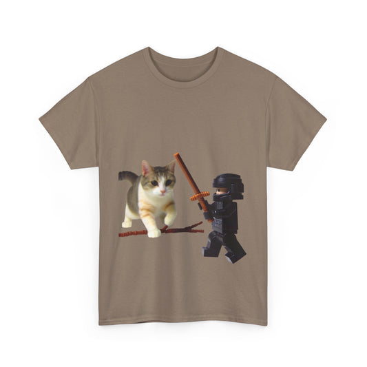 Lego Darth Vader Unisex Tee - Darth Vader Sword Fighting with Cat Design