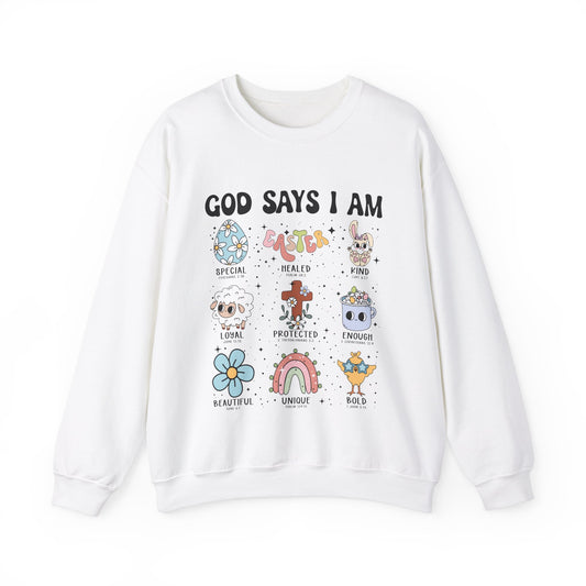 Inspirational God Says I Am Sweatshirt, Easter Gift, Motivational Apparel, Cozy Crewneck, Positive Affirmation Sweatshirt, Unisex Gift