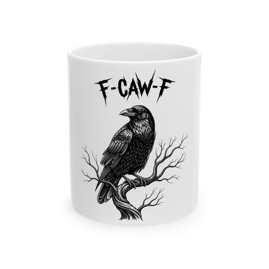 Caw-F Caw-F Ceramic Mug, Gothic Style Coffee Cup, Raven Motif Mug, Unique Gift for Bird Lovers, Home Decor, Halloween Decoration