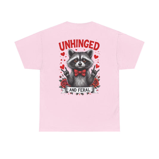 Valentine's Day Raccoon Unisex Tee - 'Unhinged and Feral' Metal Hand Signs